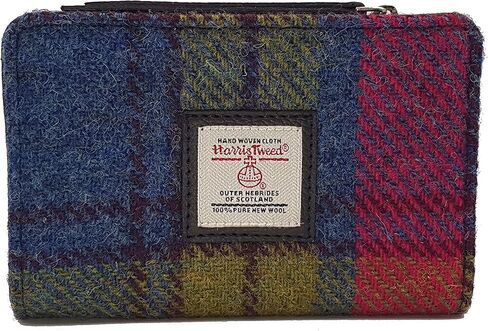 Harris Tweed Scottish Zip Purse – Handwoven Wool, Tartan Design, Compact & Durable Blue/Brown Check 5.51" x 3.54" x 1.18" Gift Ready in Saudi Arabia