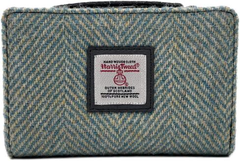 Harris Tweed Scottish Zip Purse – Handwoven Wool, Tartan Design, Compact & Durable Blue/Brown Check 5.51" x 3.54" x 1.18" Gift Ready in Saudi Arabia
