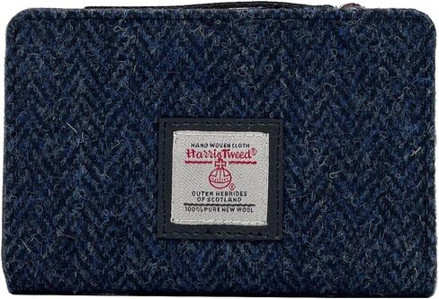 Harris Tweed Scottish Zip Purse – Handwoven Wool, Tartan Design, Compact & Durable Blue/Brown Check 5.51" x 3.54" x 1.18" Gift Ready in Saudi Arabia