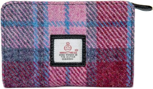 Harris Tweed Scottish Zip Purse – Handwoven Wool, Tartan Design, Compact & Durable Blue/Brown Check 5.51" x 3.54" x 1.18" Gift Ready in Saudi Arabia
