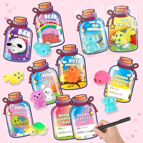 هدايا عيد الحب لمدرسة الأطفال، 32 حزمة من ألعاب Kawaii Mochi الإسفنجية اللطيفة تتوهج في الظلام مع بطاقة عيد الحب الحيوانية، ألعاب تململ إسفنجية لهدايا حفلات التبادل في الفصل الدراسي in Kuwait