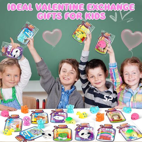 هدايا عيد الحب لمدرسة الأطفال، 32 حزمة من ألعاب Kawaii Mochi الإسفنجية اللطيفة تتوهج في الظلام مع بطاقة عيد الحب الحيوانية، ألعاب تململ إسفنجية لهدايا حفلات التبادل في الفصل الدراسي in Kuwait