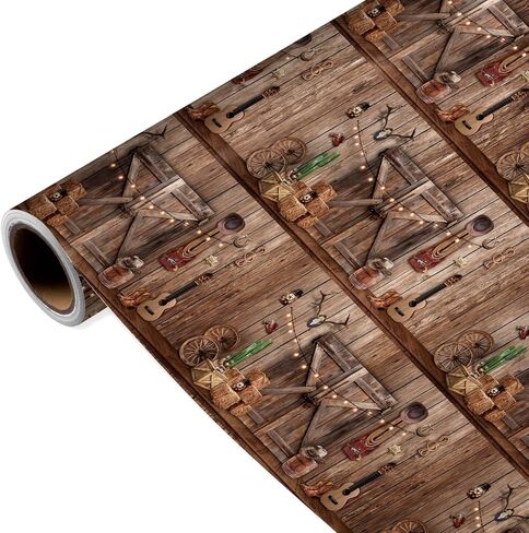 Pineraap Western Cowboy Wrapping Paper Roll - 17Inch x 16.4Ft - Hay Bales Straw Printed Gift Wrap Paper, Decorative Gift Packing Supplies for Wild West Country Farm Birthday Party Crafts Decorations in Saudi Arabia