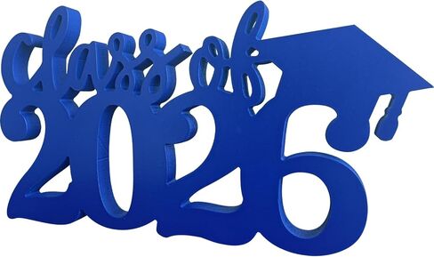 زينة التخرج 2026 قطع مركزية خشبية، 13 × 7.1 بوصة تصميم مجوف مزدوج الجوانب فئة 2026 زينة طاولة حفلات التخرج تهانينا لديكور طاولة حفلات التخرج (أزرق) in Kuwait