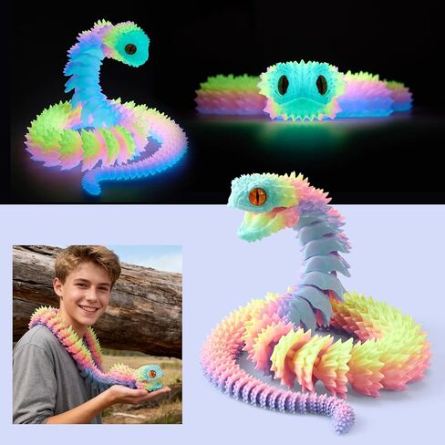 47.2" Large Glow in The Dark 3D Printed Snake, Bush Viper,Anaconda Toy,Fake Python Statue with Realistic Eyes with Retractable Fangs,Cool Big 3D Printed Snakes Toy Gift Executive Desk Toys in Saudi Arabia