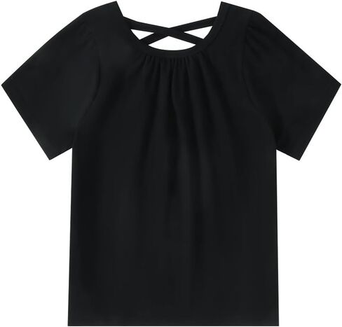 Magic Park 1-14Y Toddler Girl Blouse Kids Casual T Shirt Girls Solid Color Tops Crew Neck Tee Short Sleeve Undershirt in Saudi Arabia