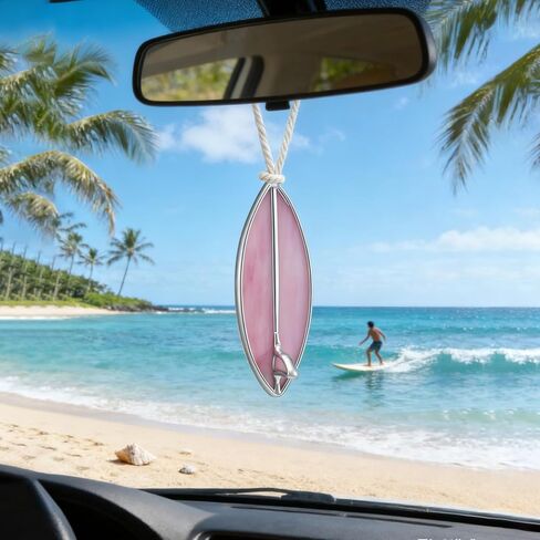 Surfboard Car Decor Charm Beach Rear View Mirror Accessories Stained Glass Car Accessories Ocean Decor Hanging Sun Catcher Surfer for Women Man in Saudi Arabia