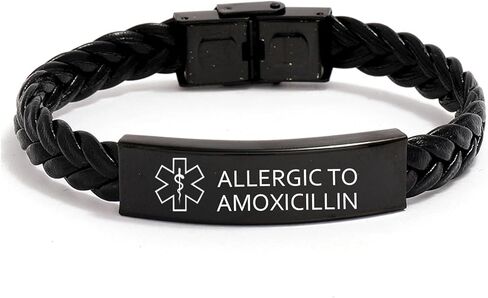 Personalized Medical Alert Braided Leather Bracelet, SOS Emergency Health Life Alert Medical ID Engraved Stainless Steel Jewelry Free Engraving Black Customized Bracelet for Men Women Kiss in Saudi Arabia