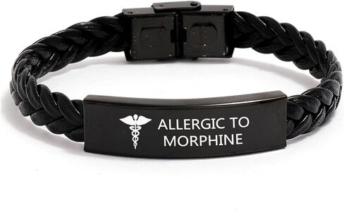 Personalized Medical Alert Braided Leather Bracelet, SOS Emergency Health Life Alert Medical ID Engraved Stainless Steel Jewelry Free Engraving Black Customized Bracelet for Men Women Kiss in Saudi Arabia