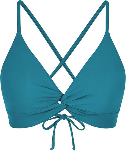 Twist Front Crisscross Back Bikini Top V Neck Self Tie Padded Swimsuit Bathing Suit Tops Only for Women in Saudi Arabia