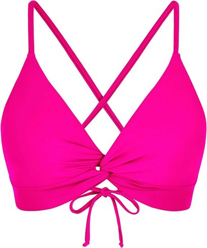 Twist Front Crisscross Back Bikini Top V Neck Self Tie Padded Swimsuit Bathing Suit Tops Only for Women in Saudi Arabia
