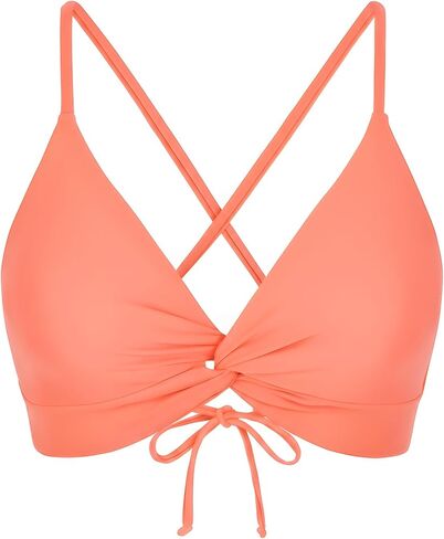 Twist Front Crisscross Back Bikini Top V Neck Self Tie Padded Swimsuit Bathing Suit Tops Only for Women in Saudi Arabia
