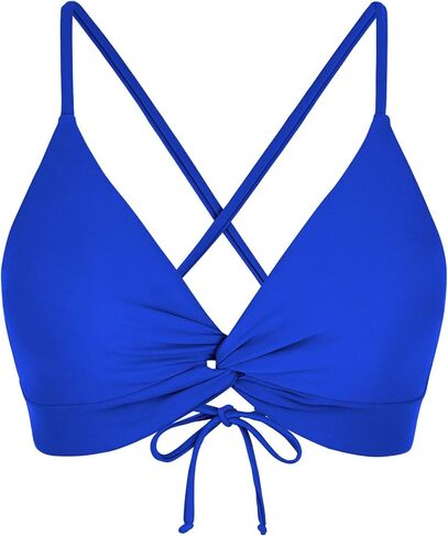 Twist Front Crisscross Back Bikini Top V Neck Self Tie Padded Swimsuit Bathing Suit Tops Only for Women in Saudi Arabia