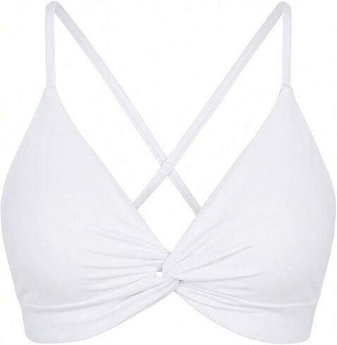 Twist Front Crisscross Back Bikini Top V Neck Self Tie Padded Swimsuit Bathing Suit Tops Only for Women in Saudi Arabia