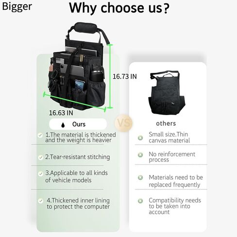 Front & Seat back organizer with dedicated tablet and laptop storage stabilizers external stabilizing side straps soft adjustable shoulder straps and hardened buckles (Black Seat Organizer) in Saudi Arabia