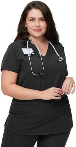 Scrub Tops for Women, V-Neck Slim Stretchy Nurse Shirts with 3 Pockets in Saudi Arabia