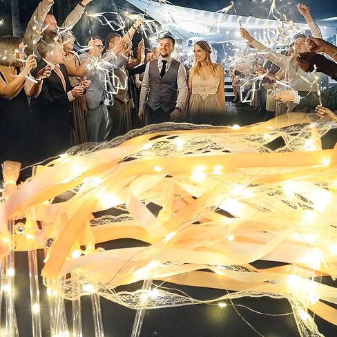 24 قطعة من عصا الإضاءة الحمراء الشريطية المضيئة لحفلات الزفاف، عصي الجنية الحريرية LED مع أجراس لعيد الحب، الرابع من يوليو، هدايا حفلات أعياد الميلاد in Kuwait