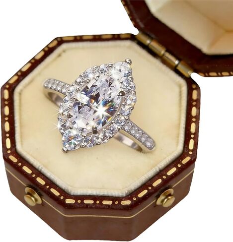 925 Sterling Silver Shiny Full Diamond Ring 18K Gold Cocktail Rings Oval Cut 3ct Cubic Zirconia Promise Rings CZ Multi Row Diamond Ring Eternity Engagement Wedding Band Ring for Women A.8 (US Code 6) in Saudi Arabia