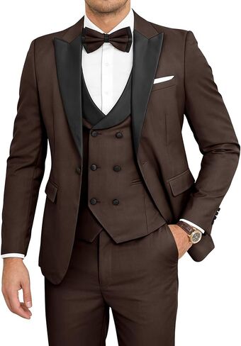 Mens 3 Piece Tuxedo Suit Slim Fit Wedding Prom Dinner Tuxedo for Men Double Breasted Suits Set with Bow Tie in Saudi Arabia