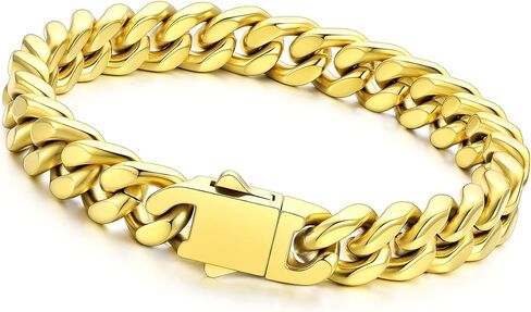 Richsteel 5/7/9/12mm Wide Miami Cuban Link Chain Bracelet for Men Women,Stainless Steel/Gold/Black Plated,7.4/8.2/9 Inch Length,Hip Hop Urban Street-wear Jewelry(Gift Wrapped) in Saudi Arabia