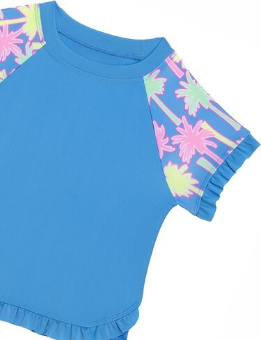 Aqua Green Girls Shortsleeve Ruffle Rashguard Swimsuit and Swim Bottom 2-Piece Set in Saudi Arabia