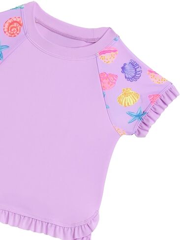 Aqua Green Girls Shortsleeve Ruffle Rashguard Swimsuit and Swim Bottom 2-Piece Set in Saudi Arabia