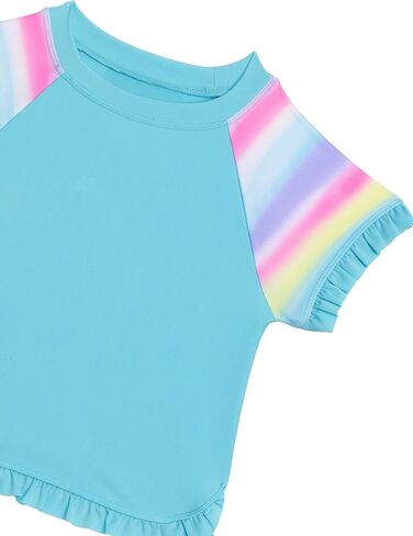Aqua Green Girls Shortsleeve Ruffle Rashguard Swimsuit and Swim Bottom 2-Piece Set in Saudi Arabia