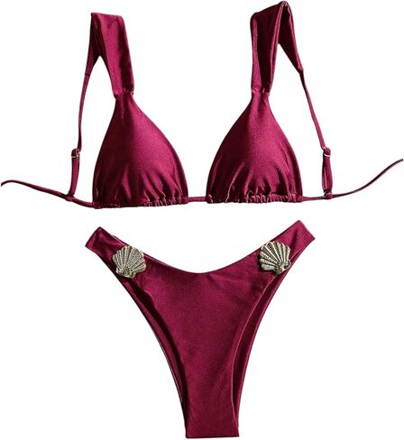 طقم بيكيني نسائي مكون من قطعتين من Verdusa ربطة عنق معدنية على شكل صدفة بدون ظهر عالية القطع ملابس سباحة للاستحمام in Kuwait