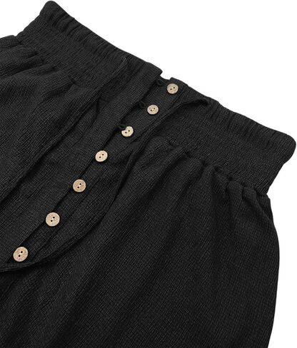 Women's Boho Elastic Tie Waist Button Down Maxi Skirt - Casual Loose Flowy Swing Slit Front Long Skirt in Kuwait