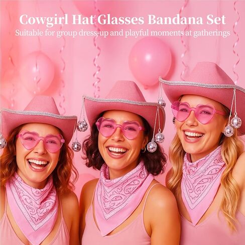 12 PCS مجموعات قبعة رعاة البقر الوردي ، تشمل قبعات رعاة البقر ، نظارات القلب ، والعصابات ، والقبعات الغربية المتلألئة للنساء ، وملحقات الأزياء للهالوين والحفلات in Kuwait
