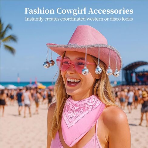 12 PCS مجموعات قبعة رعاة البقر الوردي ، تشمل قبعات رعاة البقر ، نظارات القلب ، والعصابات ، والقبعات الغربية المتلألئة للنساء ، وملحقات الأزياء للهالوين والحفلات in Kuwait