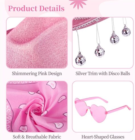 12 PCS مجموعات قبعة رعاة البقر الوردي ، تشمل قبعات رعاة البقر ، نظارات القلب ، والعصابات ، والقبعات الغربية المتلألئة للنساء ، وملحقات الأزياء للهالوين والحفلات in Kuwait