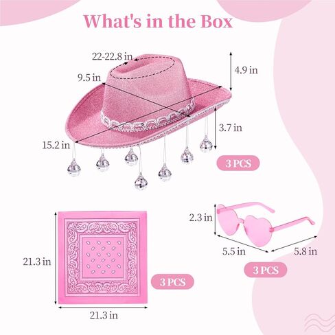 12 PCS مجموعات قبعة رعاة البقر الوردي ، تشمل قبعات رعاة البقر ، نظارات القلب ، والعصابات ، والقبعات الغربية المتلألئة للنساء ، وملحقات الأزياء للهالوين والحفلات in Kuwait