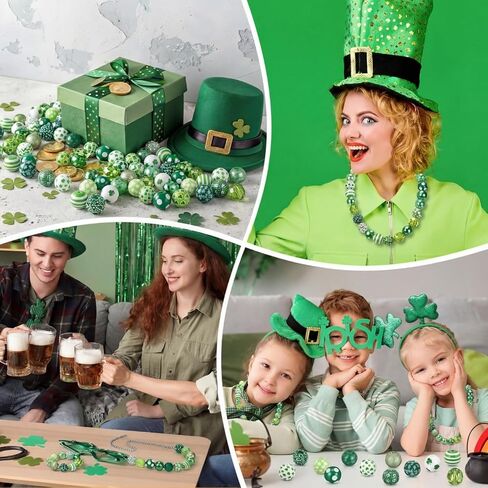 100 Pcs 20 mm St. Patrick's Day Rhinestone Bubblegum Beads Bulk Crystal Shamrock Green Acrylic Chunky Round Bead for Holiday DIY Craft Keychain Necklace Bracelet Jewelry Making in Saudi Arabia