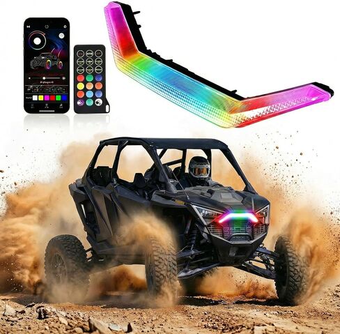 Tavaray RGB RZR Pro Front Accent Light ، Multicolor LED Center Grill Fang Light with App & Remote Control & Music Mypes Modes متوافقة مع Polaris RZR Pro XP/4 Pro R Turbo R 2020-2024 ، 1PC in Kuwait