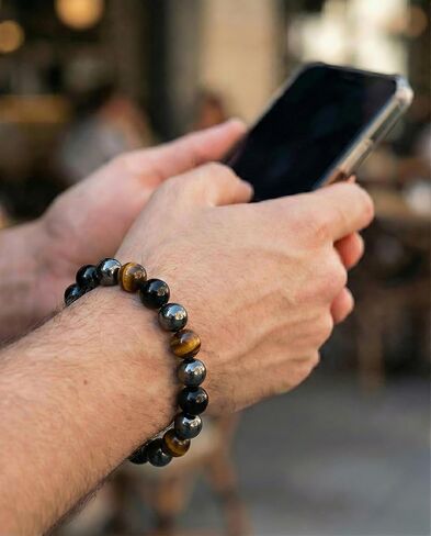 HGDEER Triple Protection Bracelet for Men & Teens - Bring Protection Luck And Prosperity - 100% Natural Obsidian, Hematite & Tiger Eye Beaded Bracelet - with Quote Card in Saudi Arabia