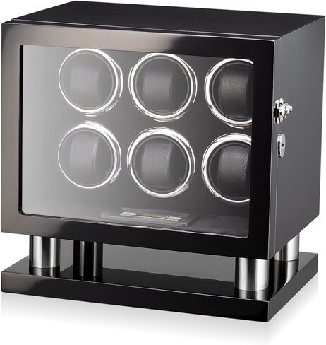 Watch Winder for 6 Watches with LED Backlight, LCD Display and Motor-Stop Option (White & Black) in Saudi Arabia