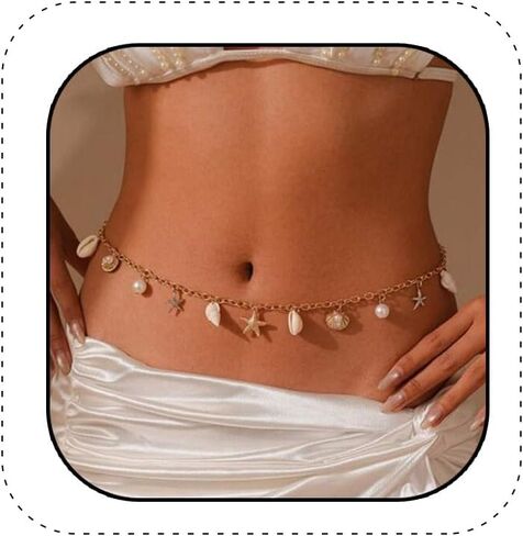 Gold Starfish Seashell Waist Chain Belt for Women Boho Mermaid Pearl Body Chain Summer Beach Vacation Bikini Jewelry Accessories in Saudi Arabia