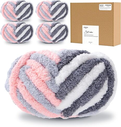Bulky Chunky Yarn for Hand Knitting Blanket – #10 Jumbo Knitting Yarn, 1 Inch Thick Chenille Jumbo Yarn, No Knots Soft Machine Washable, Super Bulky Yarn 4 Pack for Crochet, Arm Knitting & Crafts in Saudi Arabia