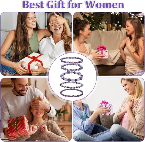 5Pcs Bohemian Beaded Bracelets for Women, Stackable Boho Disco Ball Crystal Beads Bracelet, Multilayered Faceted Glass Beads Stretch Bracelets, Jewelry Gift for Women (Purple) in Saudi Arabia