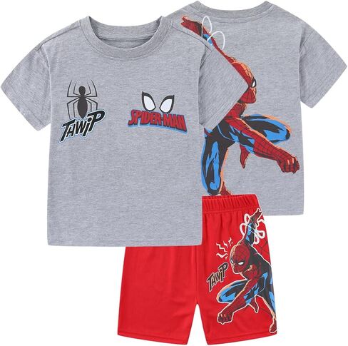 طقم تي شيرت بأكمام قصيرة للأولاد من Marvel Spider-Man وشورت شبكي مكون من قطعتين للأطفال الصغار والكبار in Kuwait