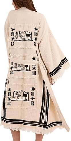Acetory Double-Layer Muslin Cotton Robe for Women, 100% Organic Turkish Cotton Gauze Kimono, Soft Bathrobe, Boho Holiday Gift in Saudi Arabia