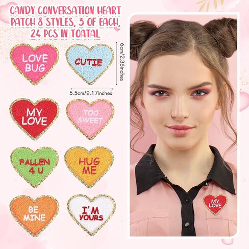 Juexica 24 Pcs Heart Shaped Iron on Patches Glitter Chenille Love Applique Embroidered Appliques Valentine's Day Transfers Sew on Fabric Patch for Clothes Jackets Backpack Hat Decoration(Classic) in Saudi Arabia