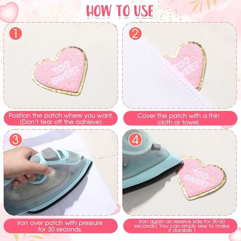 Juexica 24 Pcs Heart Shaped Iron on Patches Glitter Chenille Love Applique Embroidered Appliques Valentine's Day Transfers Sew on Fabric Patch for Clothes Jackets Backpack Hat Decoration(Classic) in Saudi Arabia