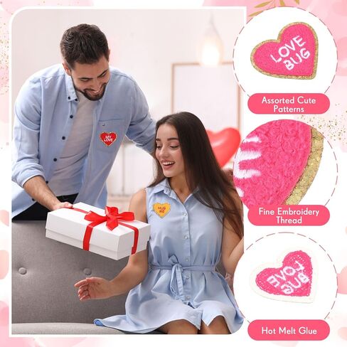 Juexica 24 Pcs Heart Shaped Iron on Patches Glitter Chenille Love Applique Embroidered Appliques Valentine's Day Transfers Sew on Fabric Patch for Clothes Jackets Backpack Hat Decoration(Classic) in Saudi Arabia