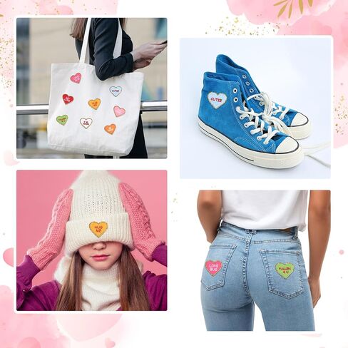 Juexica 24 Pcs Heart Shaped Iron on Patches Glitter Chenille Love Applique Embroidered Appliques Valentine's Day Transfers Sew on Fabric Patch for Clothes Jackets Backpack Hat Decoration(Classic) in Saudi Arabia