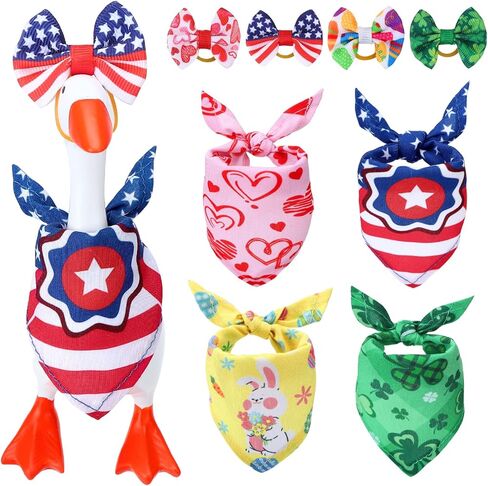 4 Set 7 Inch Holiday Desk Goose Outfits with Headscarf & Bow Cute Decoration for Valentine's Day & 4th of July, Magnetic Desk Goose Clothes Costume Accessories for Home Office Decor in Saudi Arabia