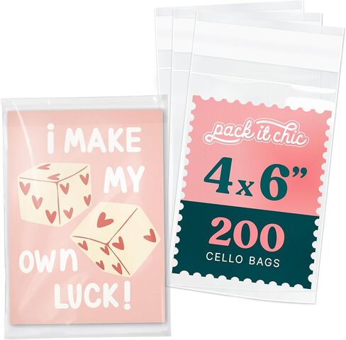 Pack It Chic - أكياس سيلوفان ذاتية الغلق مقاس 3 × 5 بوصة (1000 عبوة) - أكياس بلاستيكية صغيرة شفافة مع لاصق قابل للإغلاق للصور والمطبوعات وأكمام البطاقات وتغليف الهدايا الصغيرة مقاس 3 × 5 in Kuwait
