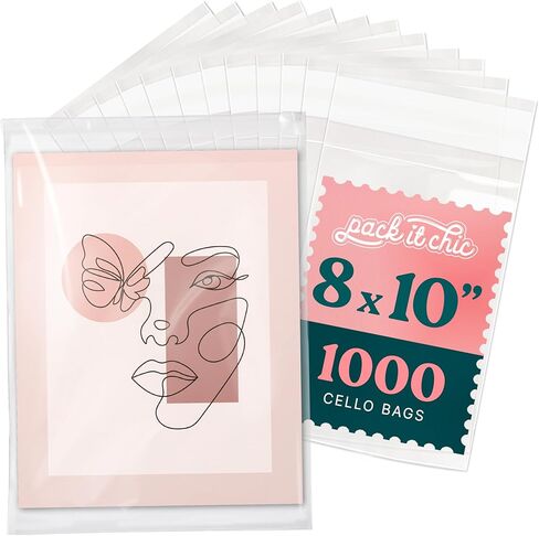 Pack It Chic - أكياس سيلوفان ذاتية الغلق مقاس 3 × 5 بوصة (1000 عبوة) - أكياس بلاستيكية صغيرة شفافة مع لاصق قابل للإغلاق للصور والمطبوعات وأكمام البطاقات وتغليف الهدايا الصغيرة مقاس 3 × 5 in Kuwait