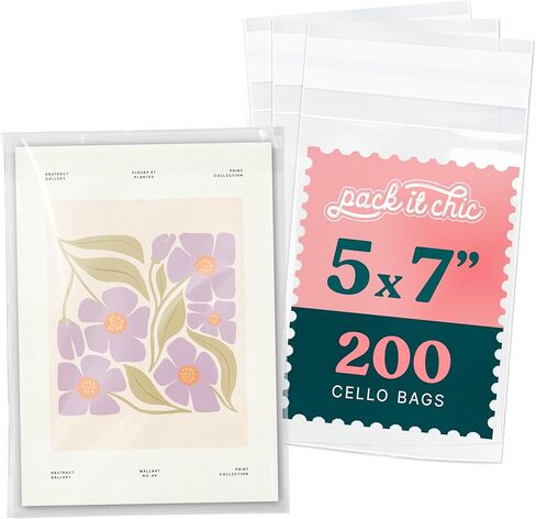 Pack It Chic - أكياس سيلوفان ذاتية الغلق مقاس 3 × 5 بوصة (1000 عبوة) - أكياس بلاستيكية صغيرة شفافة مع لاصق قابل للإغلاق للصور والمطبوعات وأكمام البطاقات وتغليف الهدايا الصغيرة مقاس 3 × 5 in Kuwait